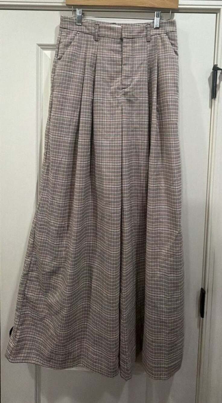 Maeve by Anthropologie Plaid Wide Leg Pants Size 4 Pink Check